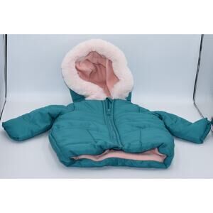 NWT First impressions teal Coat Jacket pink inside Baby Girl 3-6 Months
